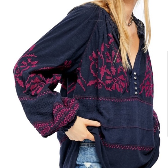 Free People Persuasion Embroidered Long Sleeve Peasant Top - Picture 4 of 10